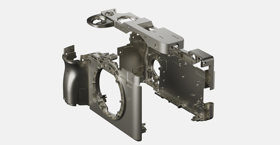 Ilustración de una vista detallada de las partes del marco de aleación de magnesio